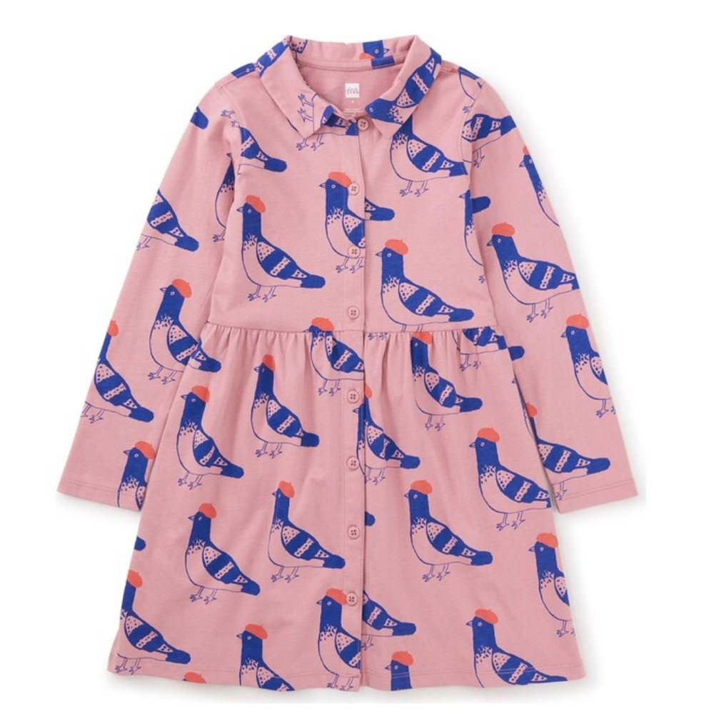 Tea Collextion Collared Long Sleeve Shirtdress, Fashion Pigeon, Size 2T